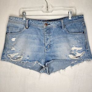 Neuw Blue Jean Shorts Distressed Raw Hem Size 14